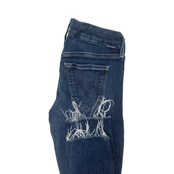 Mother Looker Ankle Fray Jeans Size 25 In Girl Crush Blue Stretch Raw Frayed Hem - Picture 6 of 12